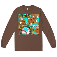 Chestnut baseball turquoise sunflower seamless pattern Long Sleeve Tee - JahusDesignShop
