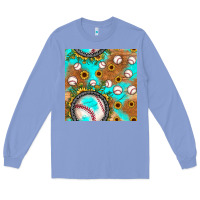 Colony Blue baseball turquoise sunflower seamless pattern Long Sleeve Tee - JahusDesignShop