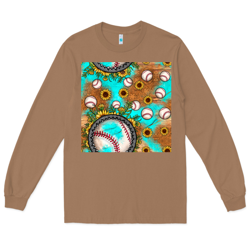 Baseball Turquoise Sunflower Seamless Pattern Long Sleeve Tee by JahusDesignShop | Teevron
