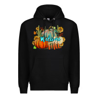 Black Welcome Fall Pumpkins Premium Hoodie - BundleAndBundleShop