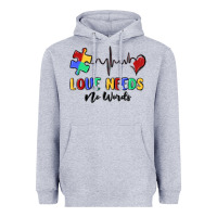 Heather Grey love needs no words Heavyweight Hoodie - MaliasSmallBusiness