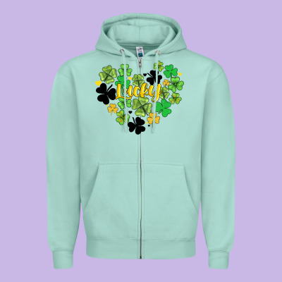 Lucky Heart Shaped Clover Zipper Hoodie Designed By Adodesignshop