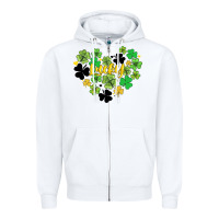 White lucky heart shaped clover Zipper Hoodie - AdoDesignShop