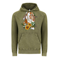 Vintage Olive bunny with sunflowers Vintage Hoodie - RanaPortraitStore