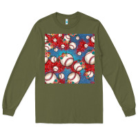 Army Green baseball paisley and jean pattern, baseball seamless pattern Long Sleeve Tee - JahusDesignShop