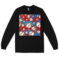 Black baseball paisley and jean pattern, baseball seamless pattern Long Sleeve Tee - JahusDesignShop
