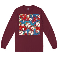 Burgundy baseball paisley and jean pattern, baseball seamless pattern Long Sleeve Tee - JahusDesignShop