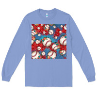 Colony Blue baseball paisley and jean pattern, baseball seamless pattern Long Sleeve Tee - JahusDesignShop