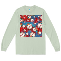 Matcha baseball paisley and jean pattern, baseball seamless pattern Long Sleeve Tee - JahusDesignShop