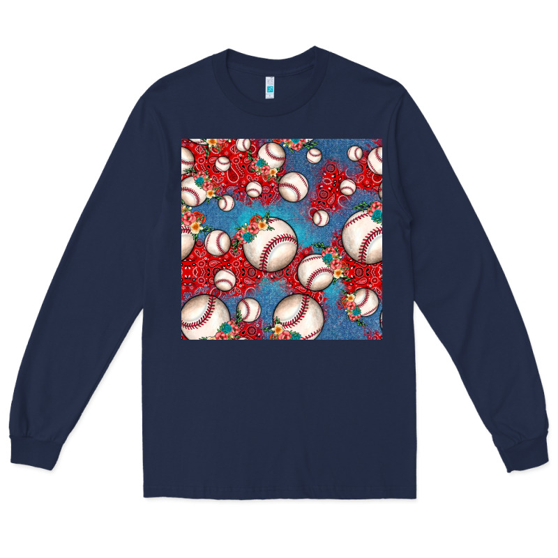 Baseball Paisley And Jean Pattern, Baseball Seamless Pattern Long Sleeve Tee by JahusDesignShop | Teevron