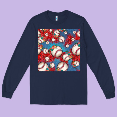 Baseball Paisley And Jean Pattern, Baseball Seamless Pattern Long Sleeve Tee Designed By Jahusdesignshop