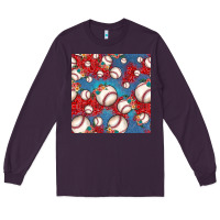 Plum baseball paisley and jean pattern, baseball seamless pattern Long Sleeve Tee - JahusDesignShop