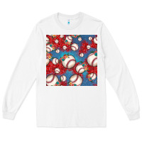 White baseball paisley and jean pattern, baseball seamless pattern Long Sleeve Tee - JahusDesignShop