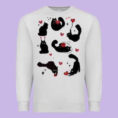 Valentine Cat Premium Sweatshirt Designed By Maliassmallbusiness