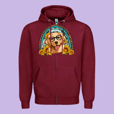 Golden Retriever Rainbow Zipper Hoodie Designed By Artiststas