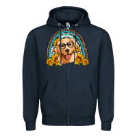 Navy golden retriever rainbow Zipper Hoodie - Artiststas