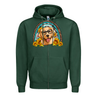 Sports Green golden retriever rainbow Zipper Hoodie - Artiststas