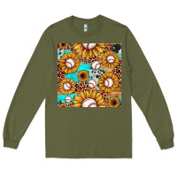 Army Green baseball leopard turquoise sunflower seamless pattern Long Sleeve Tee - JahusDesignShop