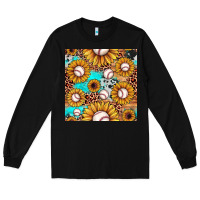 Black baseball leopard turquoise sunflower seamless pattern Long Sleeve Tee - JahusDesignShop