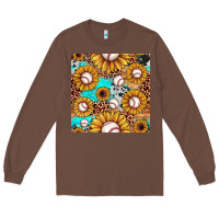 Chestnut baseball leopard turquoise sunflower seamless pattern Long Sleeve Tee - JahusDesignShop