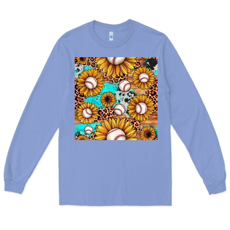 Baseball Leopard Turquoise Sunflower Seamless Pattern Long Sleeve Tee by JahusDesignShop | Teevron