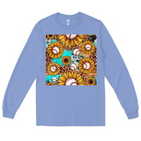 Colony Blue baseball leopard turquoise sunflower seamless pattern Long Sleeve Tee - JahusDesignShop