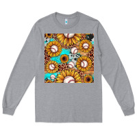 Heather Grey baseball leopard turquoise sunflower seamless pattern Long Sleeve Tee - JahusDesignShop