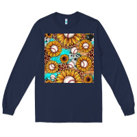 Navy baseball leopard turquoise sunflower seamless pattern Long Sleeve Tee - JahusDesignShop