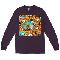 Plum baseball leopard turquoise sunflower seamless pattern Long Sleeve Tee - JahusDesignShop