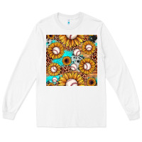 White baseball leopard turquoise sunflower seamless pattern Long Sleeve Tee - JahusDesignShop