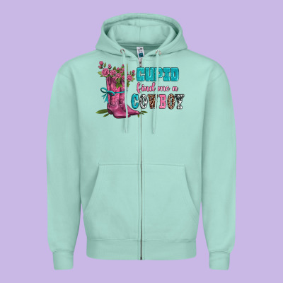 Velantines Day Cupid Find Me A Cowboy Zipper Hoodie Designed By Adodesignshop