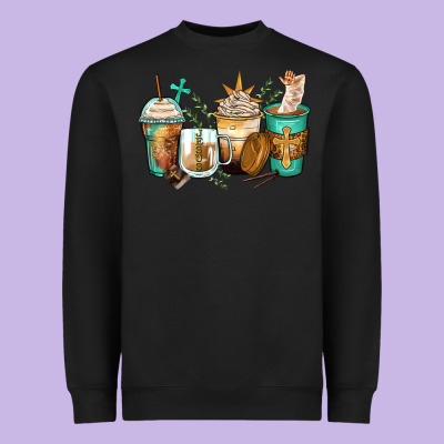 Jesus Coffee Cups Heavyweight Sweatshirt Designed By Zillion Design Studio