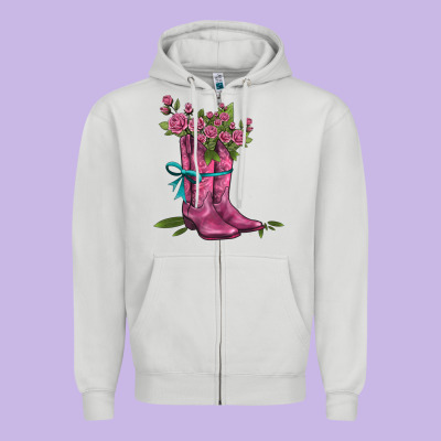 Valentines Day Western Boots And Roses Zipper Hoodie Designed By Adodesignshop
