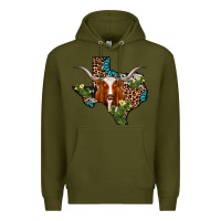 Army Green longhorn texas map Premium Hoodie - AdoDesignShop