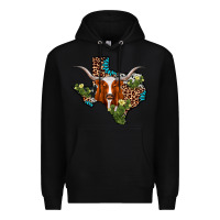 Black longhorn texas map Premium Hoodie - AdoDesignShop