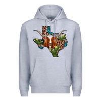 Heather Grey longhorn texas map Premium Hoodie - AdoDesignShop