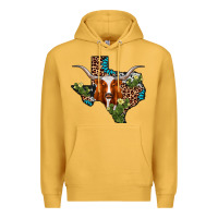 Mustard longhorn texas map Premium Hoodie - AdoDesignShop