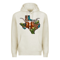 Oatmeal Heather longhorn texas map Premium Hoodie - AdoDesignShop