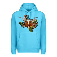 Ocean Blue longhorn texas map Premium Hoodie - AdoDesignShop