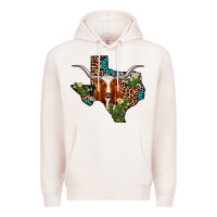 Pale Pink longhorn texas map Premium Hoodie - AdoDesignShop