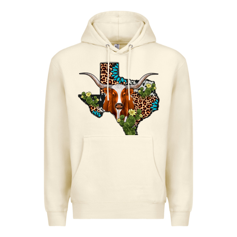 Longhorn Texas Map Premium Hoodie by AdoDesignShop | Teevron