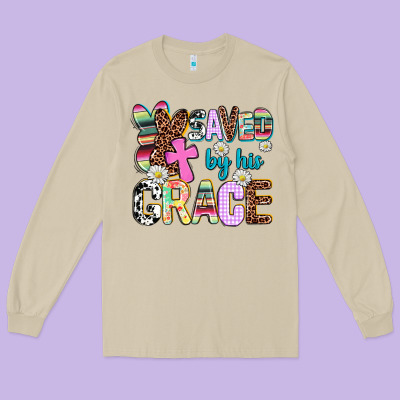 Saved By His Grace Long Sleeve Tee Designed By Adodesignshop