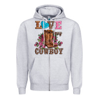 Heather Grey valentines day love my cowboy Zipper Hoodie - AdoDesignShop