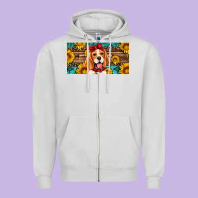 Beagle With Sunflowers License Plate Zipper Hoodie Designed By Artiststas