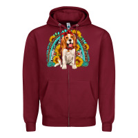 Burgundy beagle turquoise and sunflowers rainbow Zipper Hoodie - Artiststas