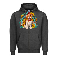 Charcoal Heather beagle turquoise and sunflowers rainbow Zipper Hoodie - Artiststas