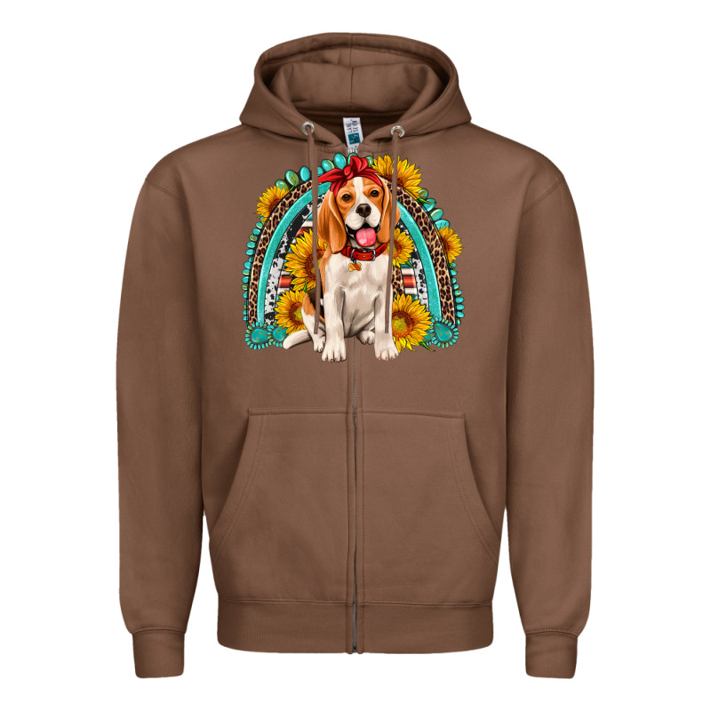 Beagle Turquoise And Sunflowers Rainbow Zipper Hoodie by Artiststas | Teevron