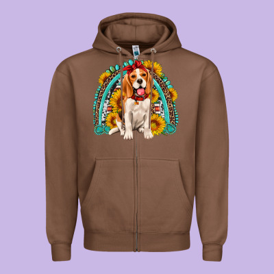 Beagle Turquoise And Sunflowers Rainbow Zipper Hoodie Designed By Artiststas