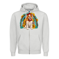 Dove Grey beagle turquoise and sunflowers rainbow Zipper Hoodie - Artiststas