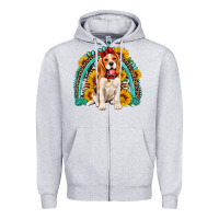 Heather Grey beagle turquoise and sunflowers rainbow Zipper Hoodie - Artiststas